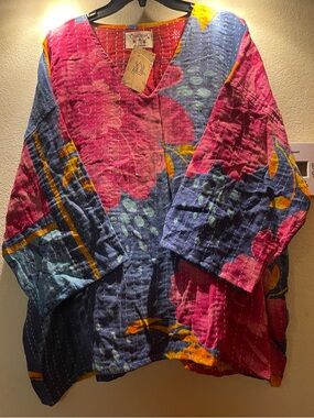 Handmade Kantha Top One Size Fits XS - 2X Reversible Gorgeous NWT
